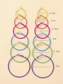 6pairs Minimalist Hoop Earrings - Multicolor - View 4
