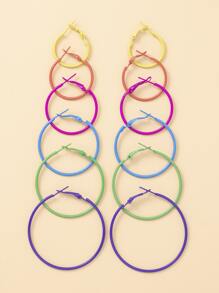 6pairs Minimalist Hoop Earrings - Multicolor - View 5