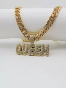 Hip Hop Rhinestone Letter Charm Necklace Perfect Jewelry Gift For Party For Women Men - Gold - View 4