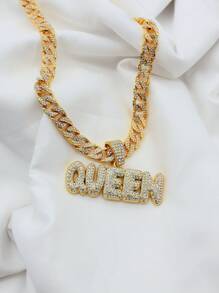 Hip Hop Rhinestone Letter Charm Necklace Perfect Jewelry Gift For Party For Women Men - Gold - View 5