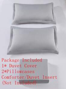 3pcs/set Solid Duvet Cover Set Without Filler, Simple Polyester Duvet Cover Set (1pc Comforter Cover & 2pcs Pillowcase) For Bedroom - Red - View 3
