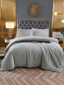 3pcs/set Solid Duvet Cover Set Without Filler, Simple Polyester Duvet Cover Set (1pc Comforter Cover & 2pcs Pillowcase) For Bedroom - Red - View 6