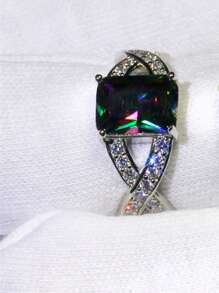 方晶鋯石裝飾戒指 - 銀色 - 查看 2