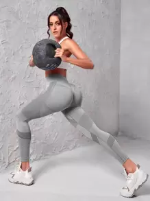 Easithlete Quần legging thể thao cạp rộng không đường may dành cho nữ tập yoga - Màu Xám nhạt - Xem 4