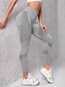 Easithlete Quần legging thể thao cạp rộng không đường may dành cho nữ tập yoga - Màu Xám nhạt - Xem 6