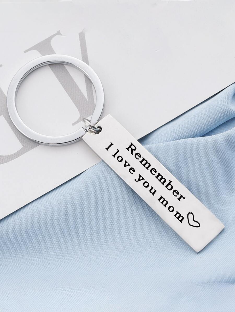 1入組女士標語細節幾何吊飾時尚鑰匙扣母親節禮物 - 復古銀色 - 查看 1