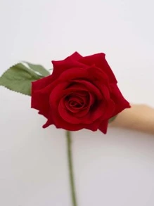 1入組人造玫瑰簡單紅色滌綸假花適合派對婚禮假日 - 紅色 - 查看 4