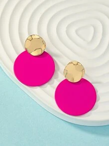 Two Tone Round Drop Earrings - Hot Pink - View 3