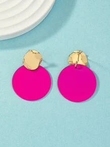 Two Tone Round Drop Earrings - Hot Pink - View 4