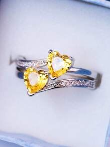Nhẫn Trang Trí Trái Tim Đính Đá Cubic Zirconia - Màu vàng - Xem 1