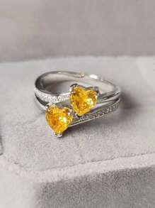 Nhẫn Trang Trí Trái Tim Đính Đá Cubic Zirconia - Màu vàng - Xem 2