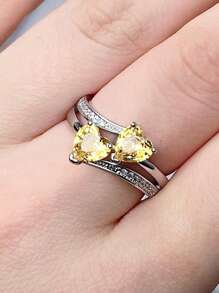 Nhẫn Trang Trí Trái Tim Đính Đá Cubic Zirconia - Màu vàng - Xem 3