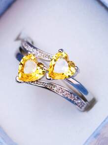 Nhẫn Trang Trí Trái Tim Đính Đá Cubic Zirconia - Màu vàng - Xem 4