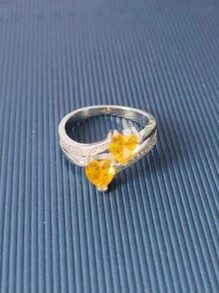 Nhẫn Trang Trí Trái Tim Đính Đá Cubic Zirconia - Màu vàng - Xem 5