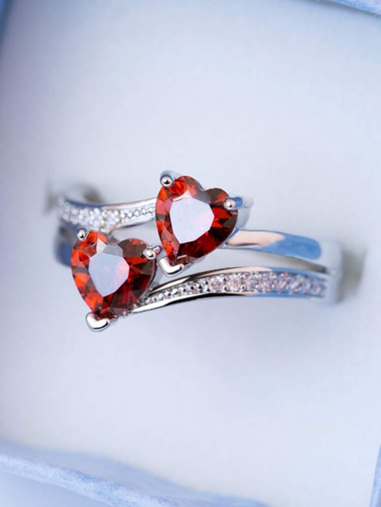 Cubic Zirconia Heart Decor Ring