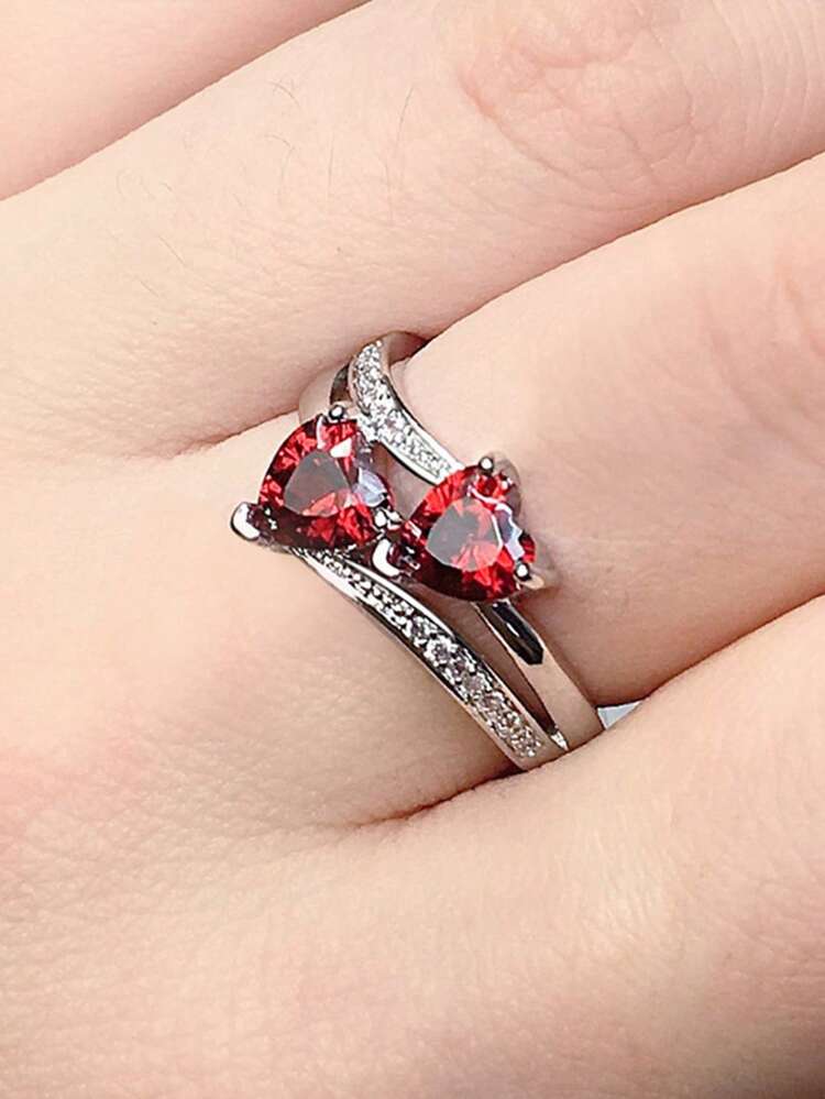 Cubic Zirconia Heart Decor Ring