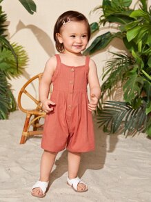 SHEIN Baby Button Front Cami Romper - Burnt Orange - View 1