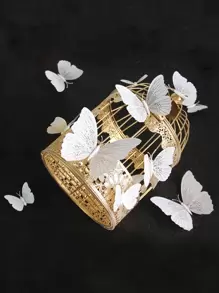 12 件 3D 蝴蝶贴纸，闪光白色自粘蝴蝶墙贴，用于家居装饰，贴纸，墙贴花，乙烯基贴花用于家居装饰，春季装饰品让您的家焕然一新，节日装饰贴纸礼物生日毕业 - 白色 - 查看 2