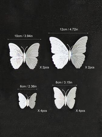 12pcs 3D Butterfly Sticker, Glitter White Self Adhesive Butterfly Wall Art Sticker, For Home Decor, Stickers, Wall Decal, Vinyl Decal For Home Decorations, Spring Decoration Items Refresh Your Home, Festival Decoration Stickers Gifts Birthday Graduation