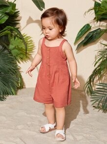 SHEIN Baby Button Front Cami Romper - Burnt Orange - View 3