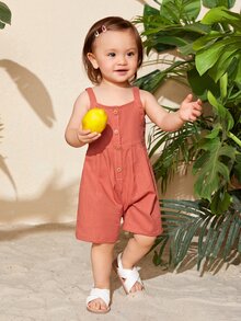 SHEIN Baby Button Front Cami Romper - Burnt Orange - View 4