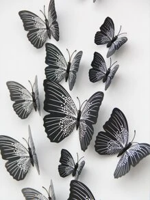 12 pièces Sticker mural 3D, décoration murale design papillon pour salon, chambre à coucher, stickers, décalcomanie murale, décalcomanie vinyle pour décorations de la maison, articles de décoration de printemps pour rafraîchir votre maison, stickers de décoration Rama