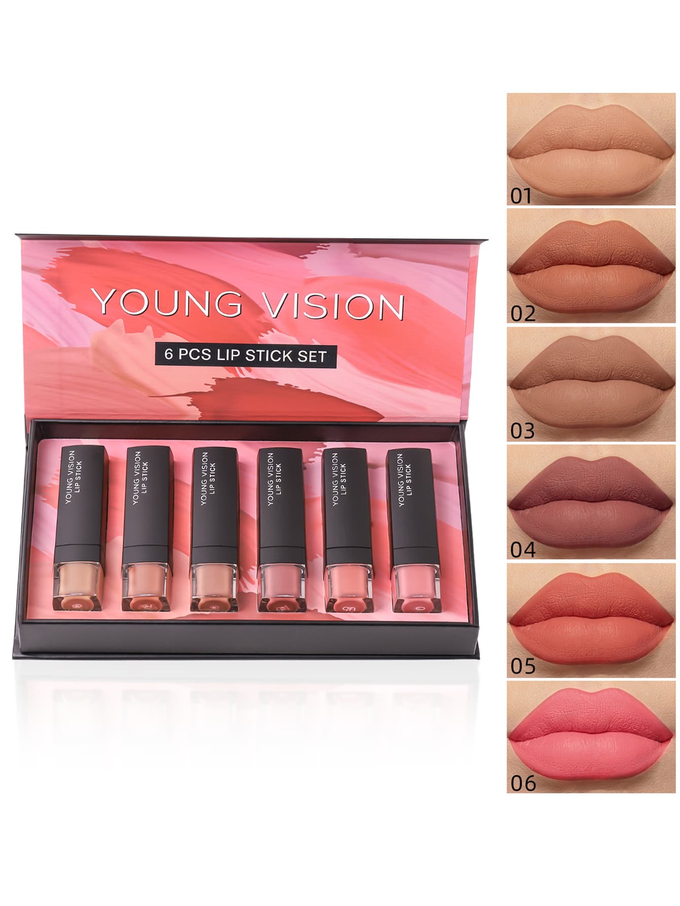 6 piezas de larga duración mate Lápiz labial Kit - Multicolor - Ver 1