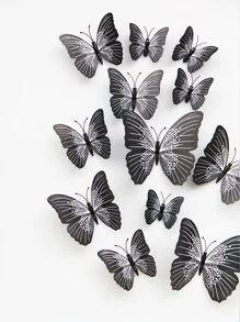 12 pièces Sticker mural 3D, décoration murale design papillon pour salon, chambre à coucher, stickers, décalcomanie murale, décalcomanie vinyle pour décorations de la maison, articles de décoration de printemps pour rafraîchir votre maison, stickers de décoration Rama