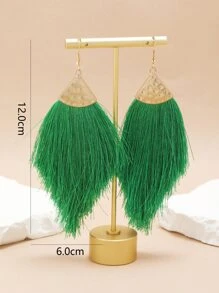 1雙波西米亞度假風格彩色流蘇懸垂耳環適合女士,適用於日常穿著 - 綠色 - 查看 4