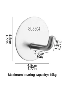6pcs Stainless Steel Wall Hook, Minimalist Silver Round Shaped Punch-free Wall Hook For Household - Silver - View 4