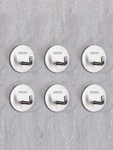 6pcs Stainless Steel Wall Hook, Minimalist Silver Round Shaped Punch-free Wall Hook For Household - Silver - View 1