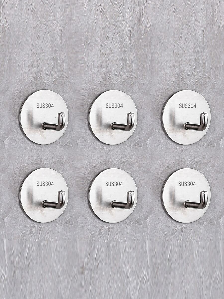 6pcs Stainless Steel Wall Hook, Minimalist Silver Round Shaped Punch-free Wall Hook For Household - Silver - View 1