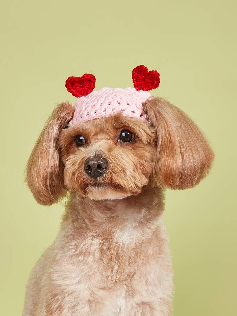 1pc Heart Decor Pet Hat For Cat And Dog For Photo Prop Accessory - Pink - View 1