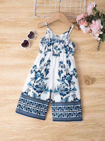 Travachic KIDS Đứa bé gái In hoa Bộ áo liền quần Cami