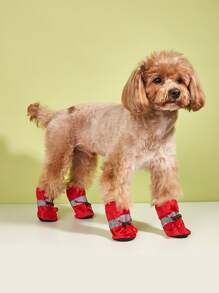 4 piezas Zapatos para mascota reflectante para gato con perro para exterior - Rojo - Ver 1