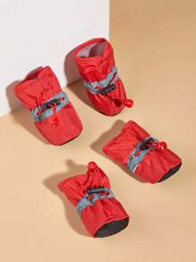 4 piezas Zapatos para mascota reflectante para gato con perro para exterior - Rojo - Ver 2