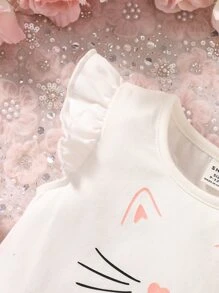 SHEIN 嬰兒卡通圖案荷葉邊T恤和紙袋腰附腰帶短褲 - 彩色 - 查看 3