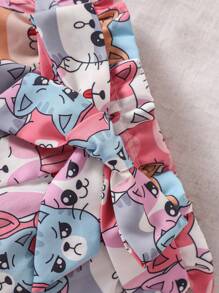 SHEIN 嬰兒卡通圖案荷葉邊T恤和紙袋腰附腰帶短褲 - 彩色 - 查看 4