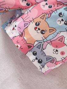 SHEIN 嬰兒卡通圖案荷葉邊T恤和紙袋腰附腰帶短褲 - 彩色 - 查看 5