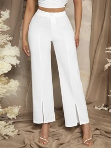 SHEIN SXY 下擺開叉西裝褲 - 白色 - 查看 1