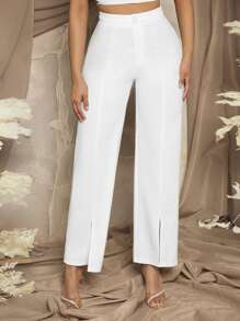 SHEIN SXY 下擺開叉西裝褲 - 白色 - 查看 3