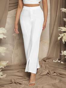 SHEIN SXY 下擺開叉西裝褲 - 白色 - 查看 4