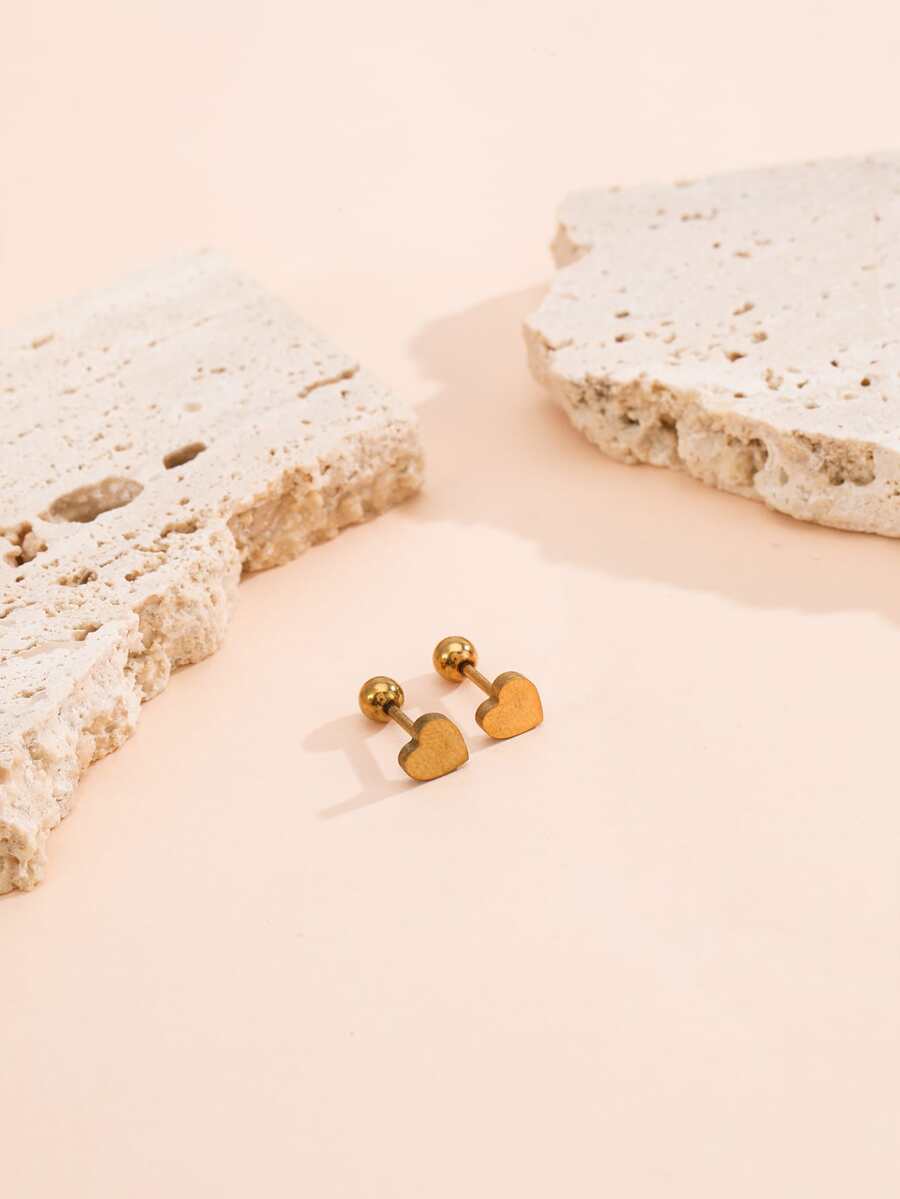 2pcs Heart Stud Earrings - Gold - View 1