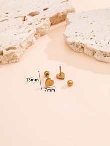 2pcs Heart Stud Earrings - Gold - View 3