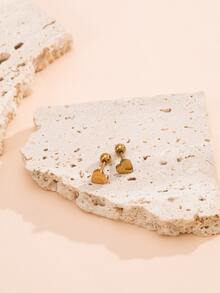 2pcs Heart Stud Earrings - Gold - View 4