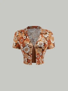 SHEIN MOD 滿版印花薄透短款上衣和吊帶上衣 - 彩色 - 查看 1