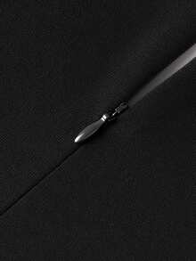 Mock Neck Knot Cuff Buckle Belted Dress - Black - View 4