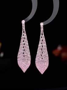 Bông tai thả trang trí bằng đá rhinestone - Hồng - Xem 1