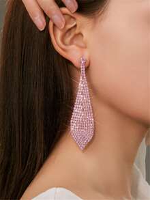 Bông tai thả trang trí bằng đá rhinestone - Hồng - Xem 2