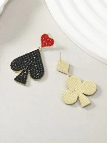 Brincos pendentes strass arco & cartão de jogo decoração